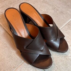 M. Gemi Brown Leather Criss Cross Heeled Sandals Sz 38